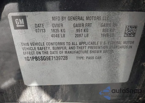 2014 Chevrolet Cruze Ls Manual from USA, damaged, VIN 1G1PB5SG9E7139728